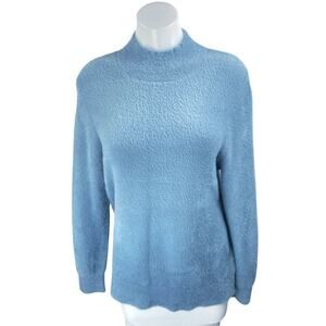 Bailey Women's Blue Faux Fur Shearling Long Sleeve Mock Neck Sweater Top Size M